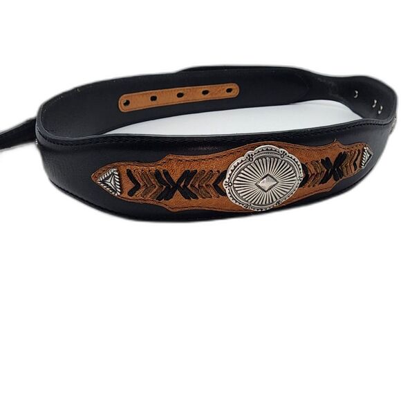 Ariat Men's Black & Brown Leather Belt Silver Embellishments size 36 - Picture 4 of 6